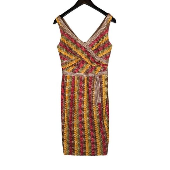 Kay Unger New York Size 4 Sleeveless LACE Embroidered Sheath Dress Umbral Sunset - Picture 1 of 9